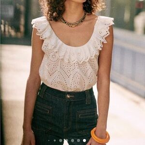 Sezane 100% cotton flutter sleeve blouse